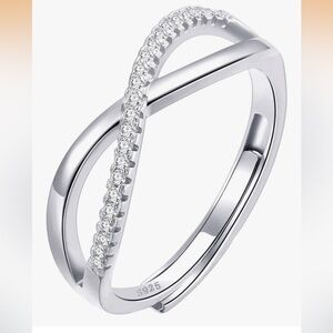 Sterling Silver Crisscross Ring with White Cubic Zirconia